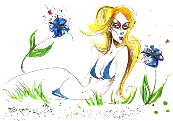 Zodiakens tecken: En karikatyr för varje stjärntecken: Virgo blue belle från en serie av modekarikatyrer, en för varje stjärntecken.